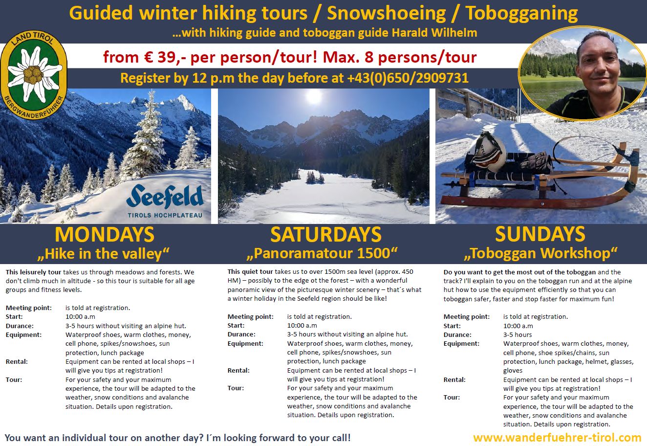 Weekly hiking programme winter